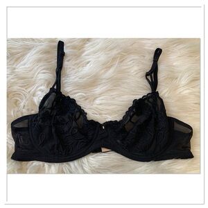 Parisa By Amir Embroidered Underwire Cup Semi Sheer Bra Black 34C